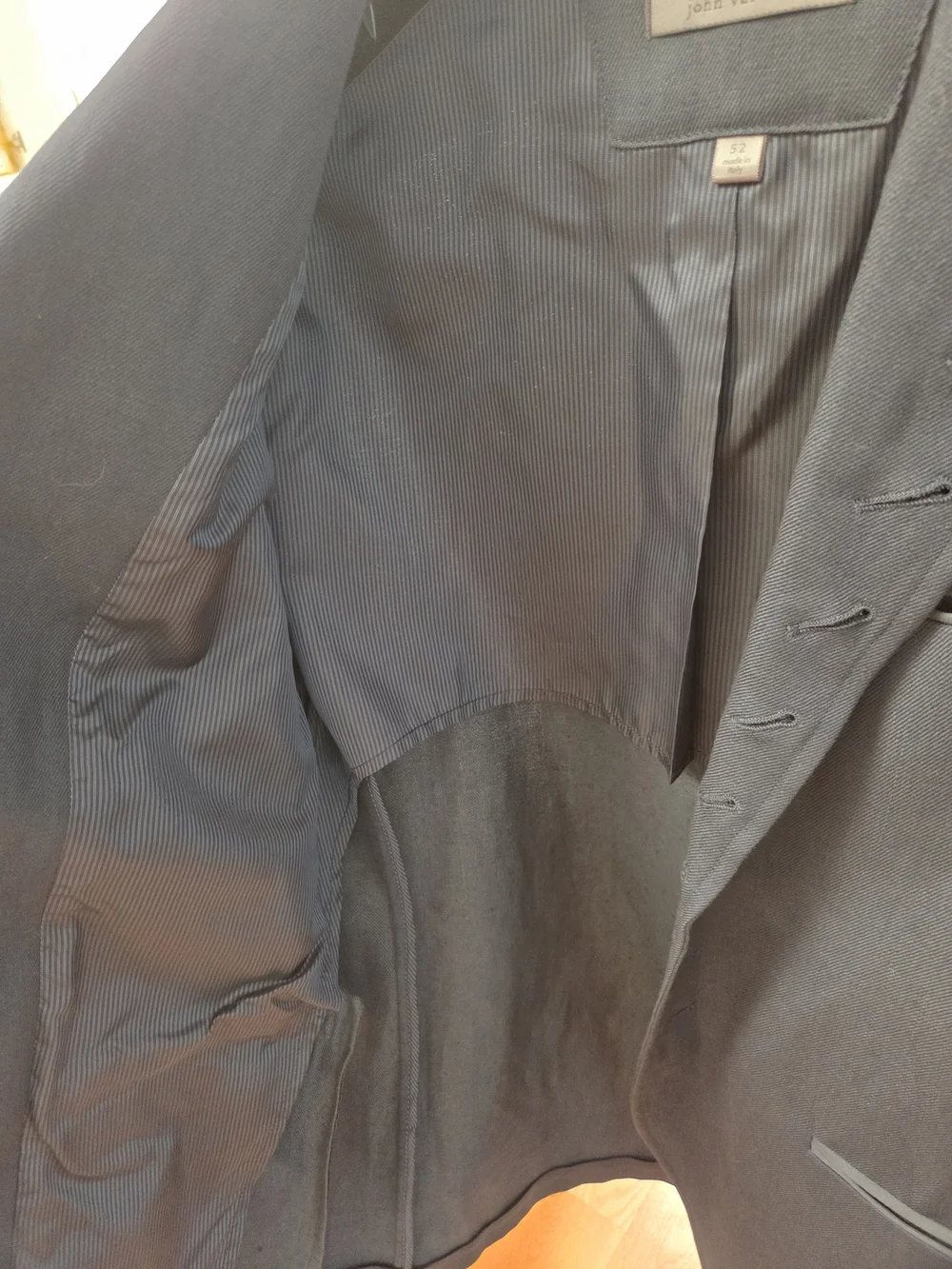 John Varvatos Men’s Navy Blue Button Up Linen/Wool Blend Woodward Jacket 52EU